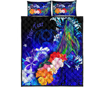 Pohnpei Custom Personalised Quilt Bed Set - Humpback Whale with Tropical Flowers (Blue) - Polynesian Pride