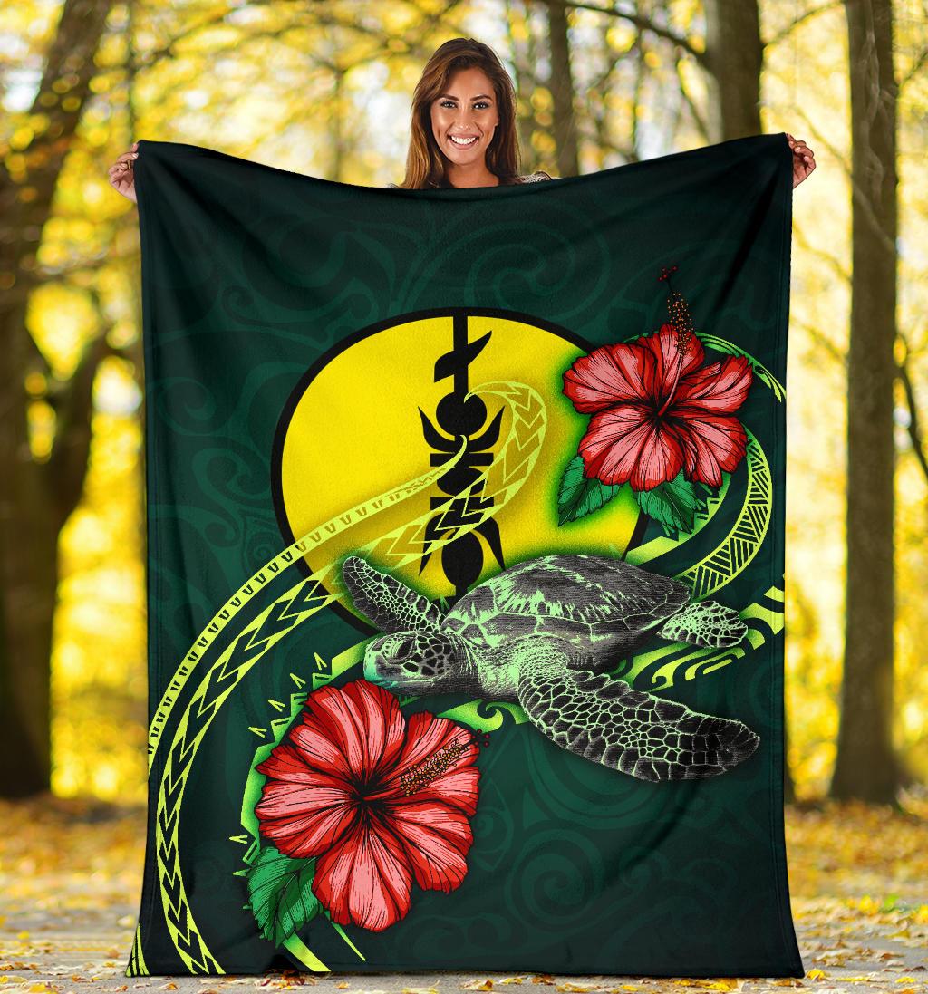 New Caledonia Polynesian Premium Blanket - Green Turtle Hibiscus - Polynesian Pride