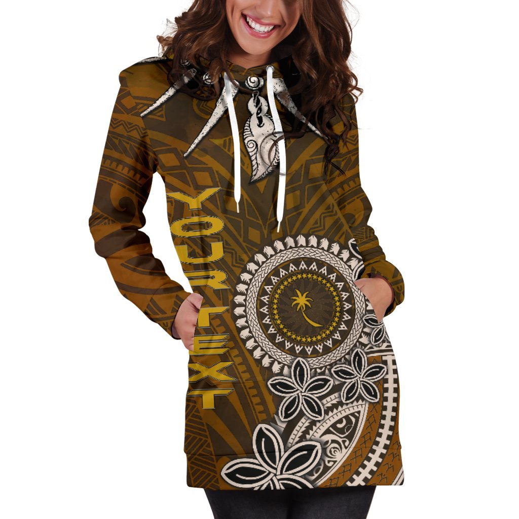 Chuuk Personalised Custom Women's Hoodie Dress - Polynesian Boar Tusk Brown - Polynesian Pride