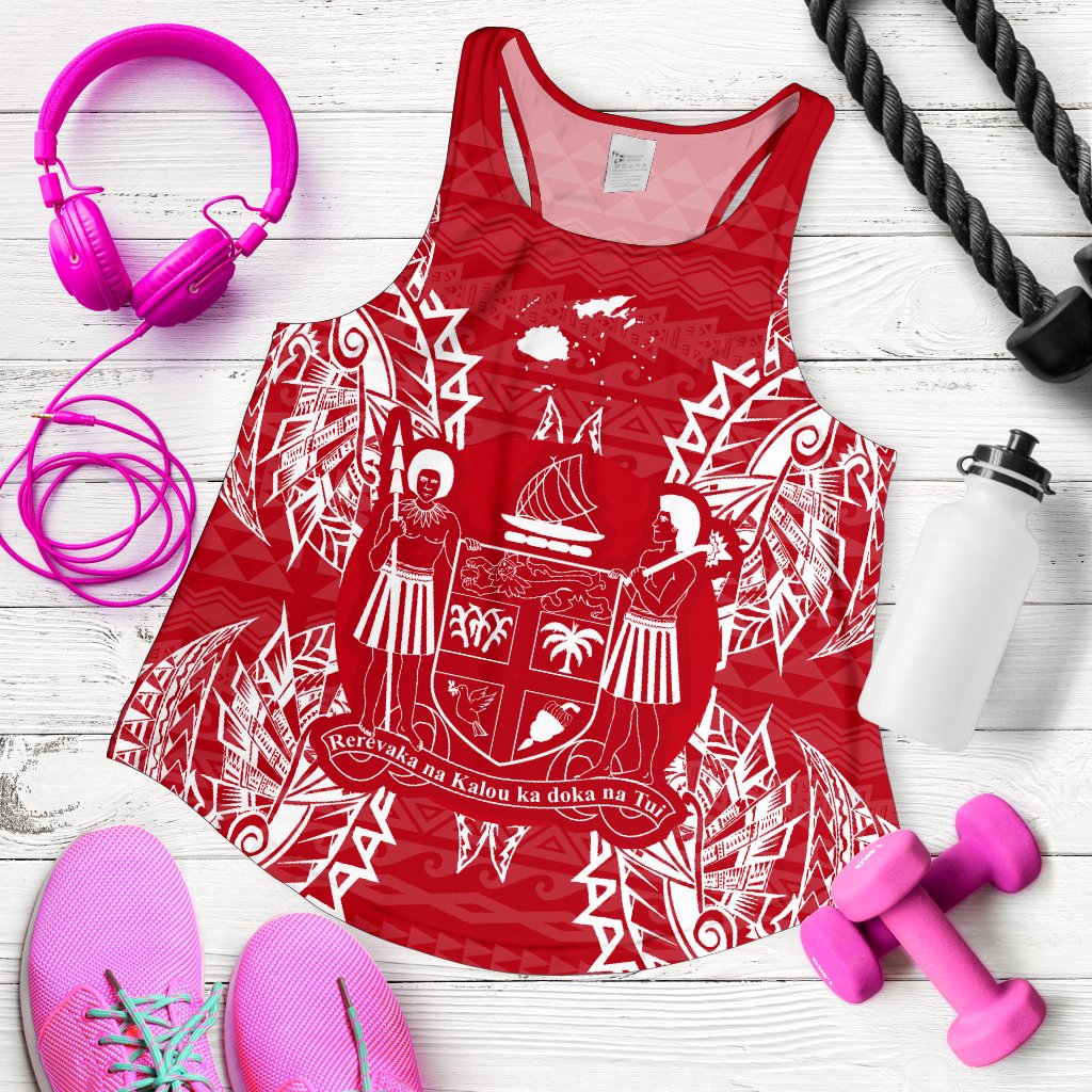 Fiji Polynesian Women Tank Top Map Red White - Polynesian Pride