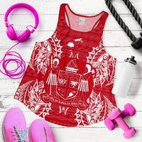Fiji Polynesian Women Tank Top Map Red White - Polynesian Pride