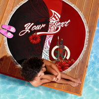 Vanuatu Polynesian Custom Personalised Beach Blanket - Coat Of Arm With Hibiscus - Polynesian Pride