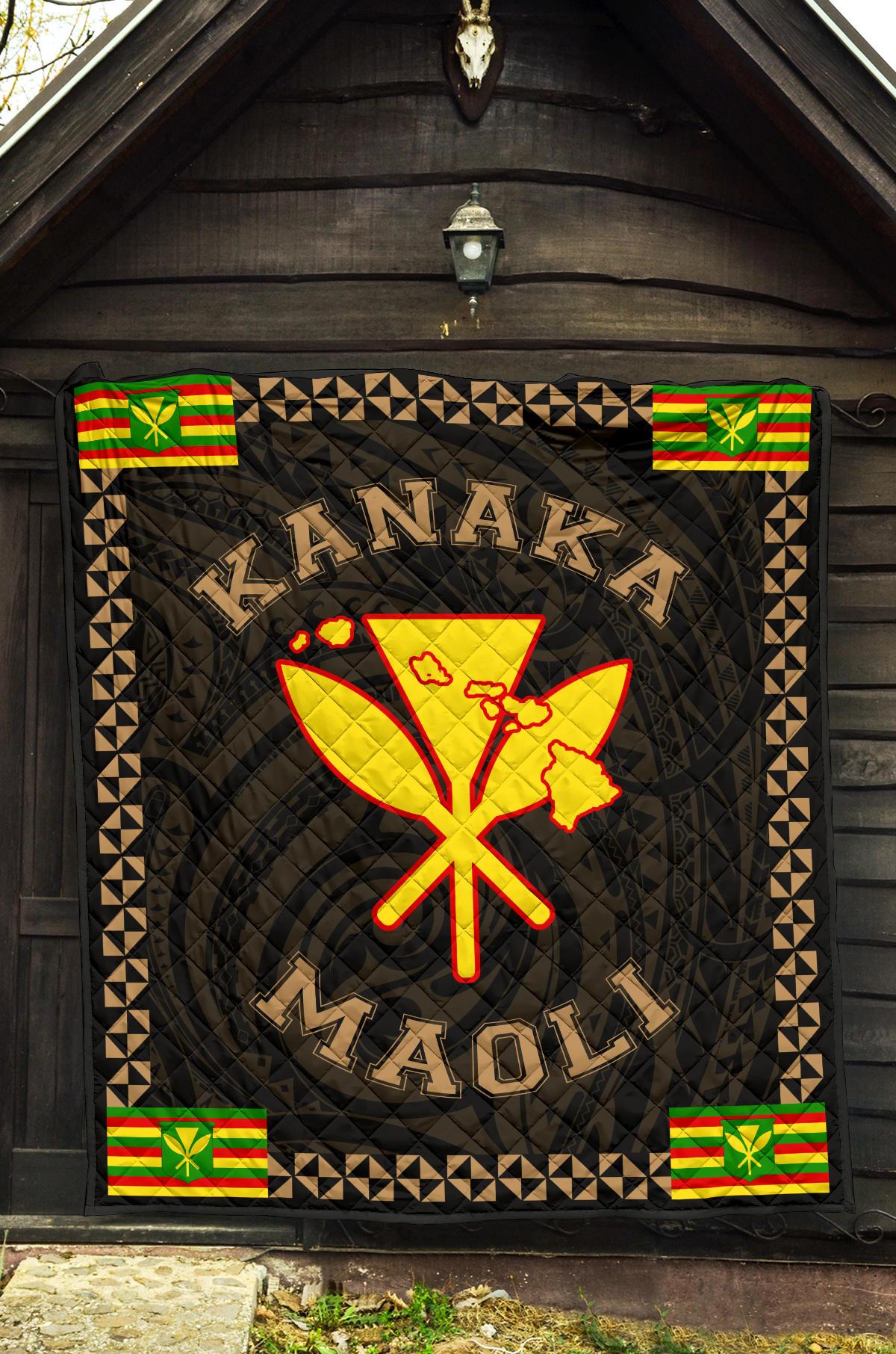 Kanaka Maoli Flag Polynesian Premium Quilt Gold - Love Style - Polynesian Pride