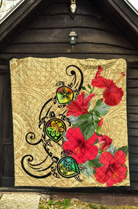 Hawaiian Marble Turtles Hibiscus Premium Quilt - Polynesian Pride