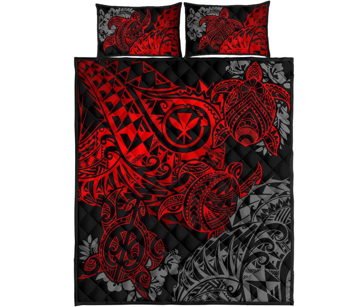 Hawaii Polynesian Quilt Bed Set - Red Kanaka Maoli Turtle - Polynesian Pride