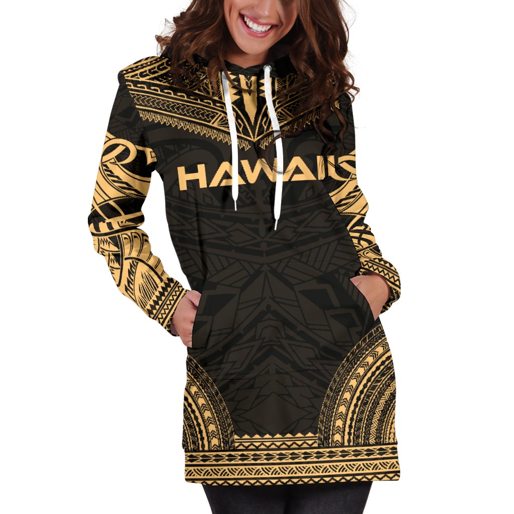 Hawaii Women's Hoodie Dress - Polynesian Gold Chief - Polynesian Pride