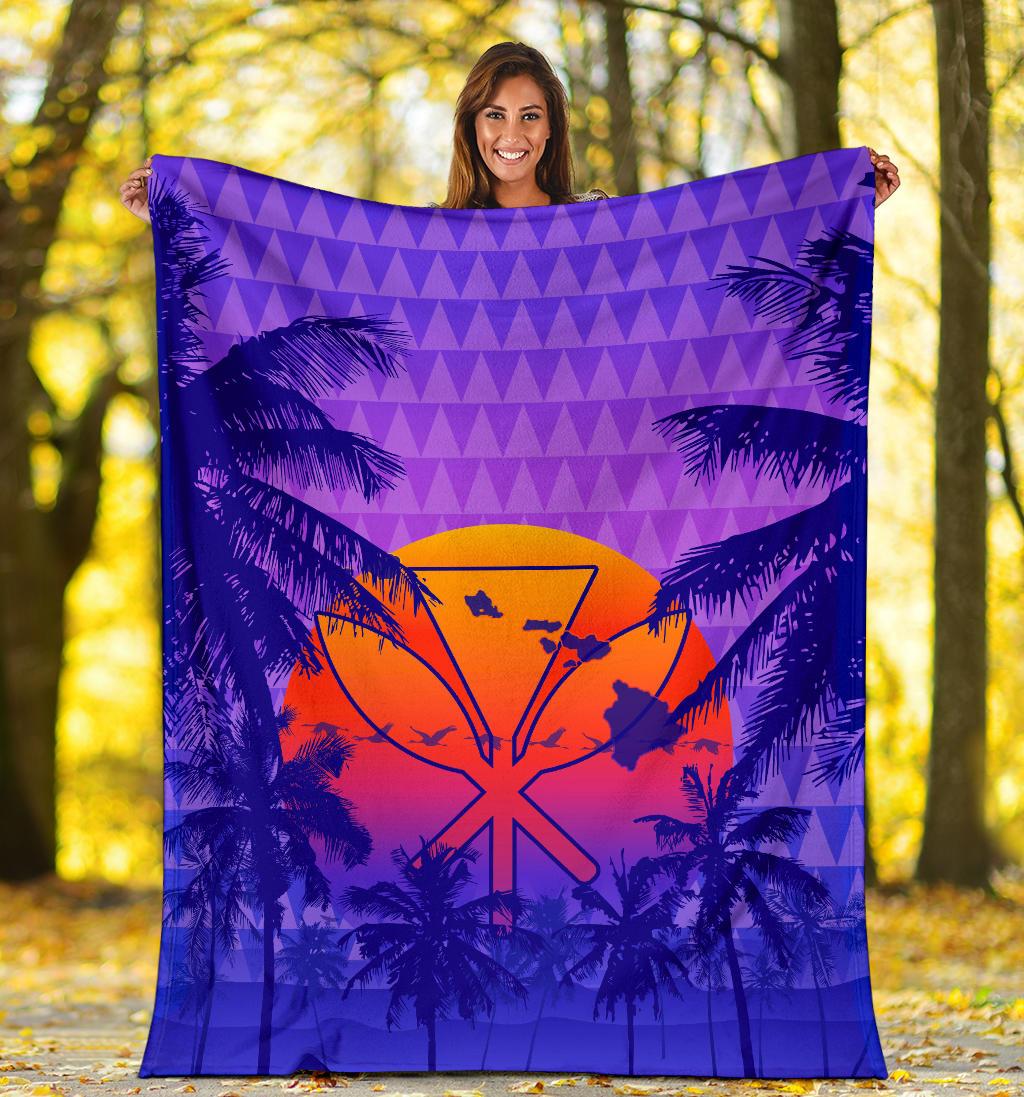 Hawaii Summer Sunset Kanaka Kakau Premium Blanket - Polynesian Pride
