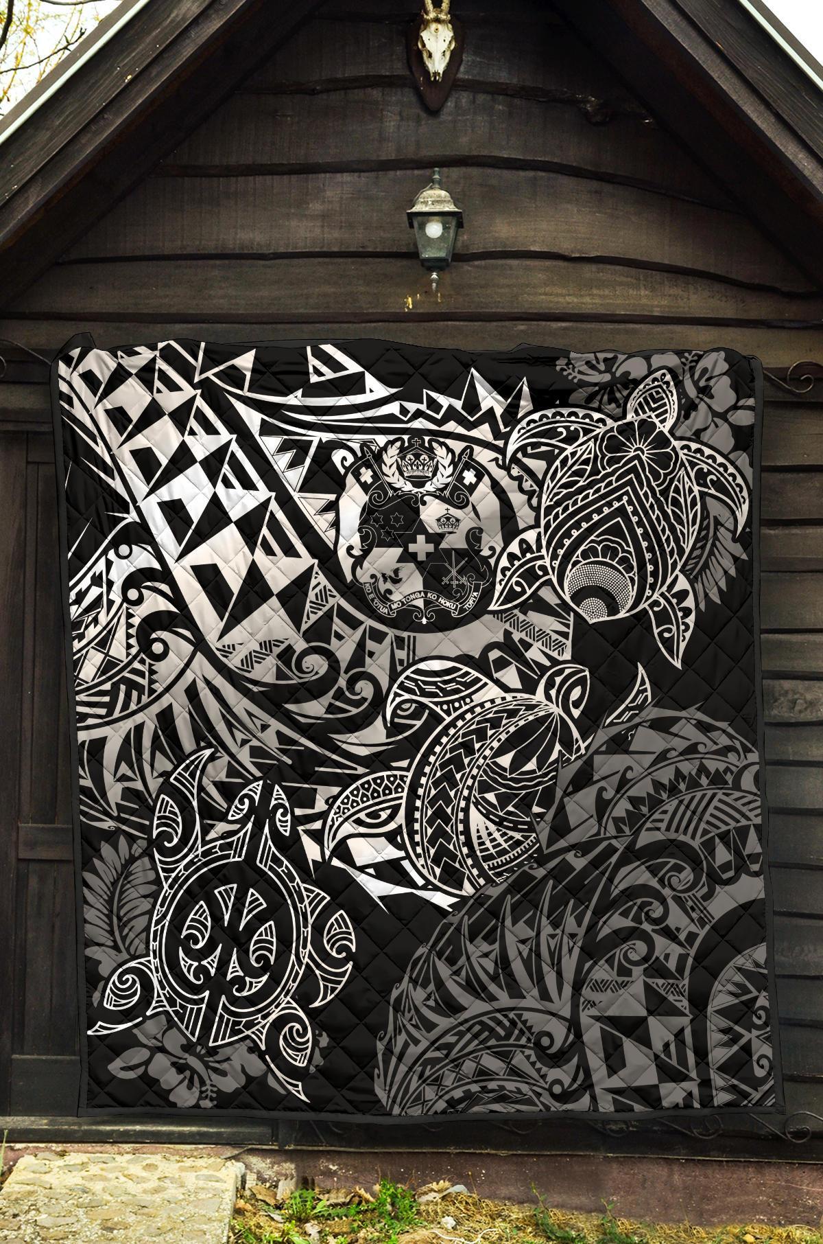 Tonga Polynesian Premium Quilt - White Turtle Flowing - Polynesian Pride