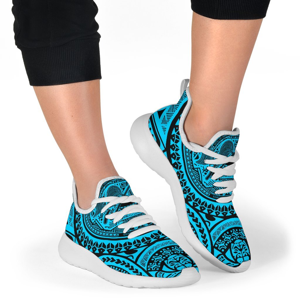 American Samoa Polynesian Tattoo Mesh Knit Sneakers Blue - Polynesian Pride