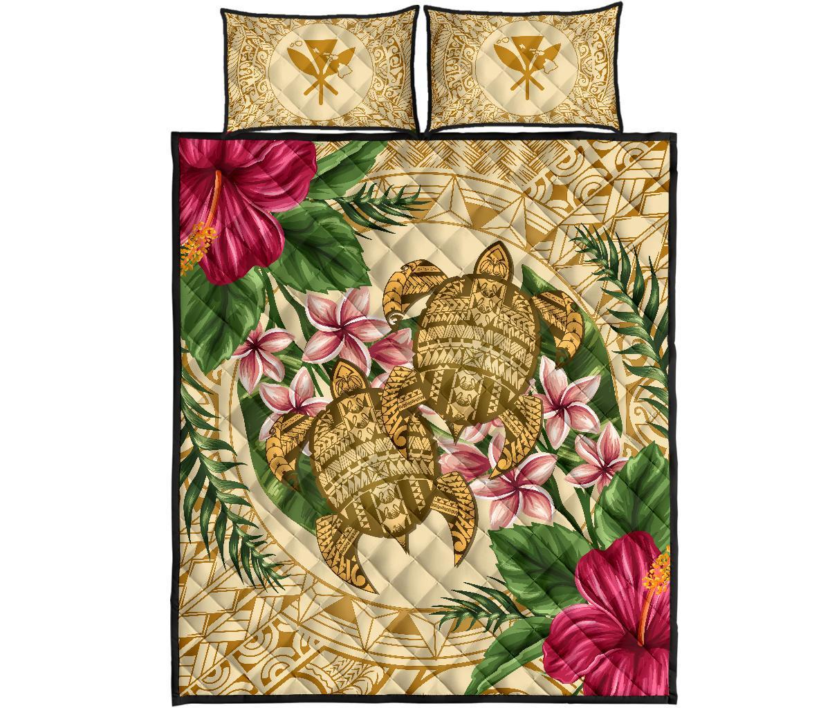 Hawaii Quilt Bed Set - Turtle Strong Pattern Hibiscus Plumeria AH - Polynesian Pride