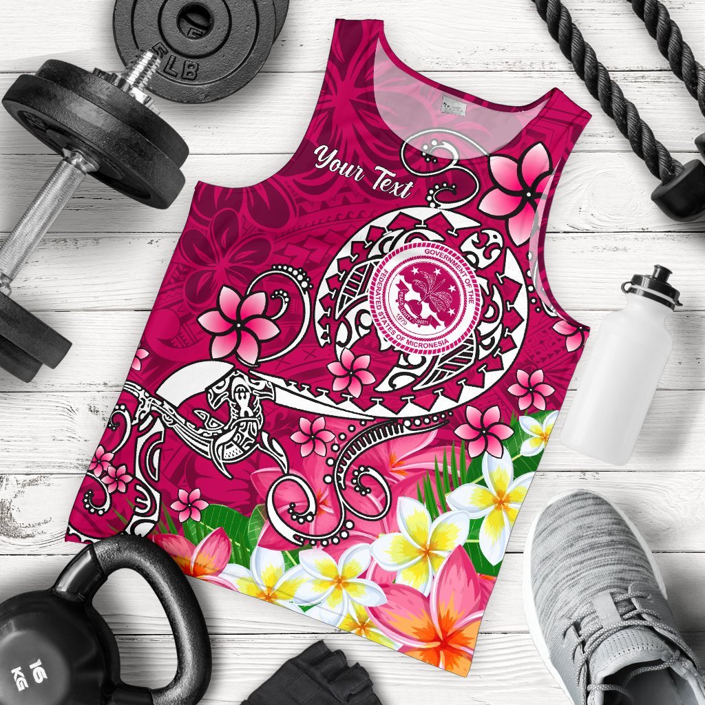 FSM Custom Personalised Men's Tank Top - Turtle Plumeria (PINK) Pink - Polynesian Pride