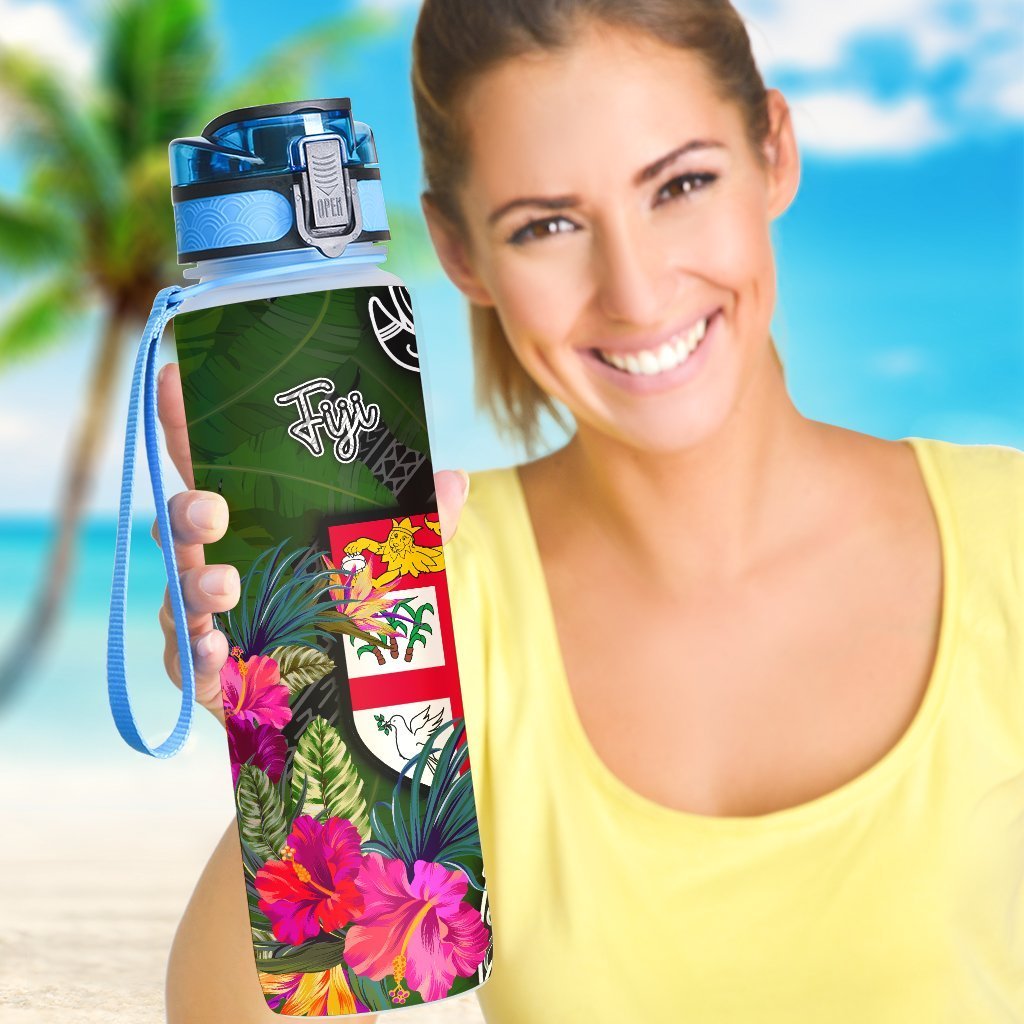 Fiji Hydro Tracking Bottle - Turtle Plumeria Banana Leaf - Polynesian Pride