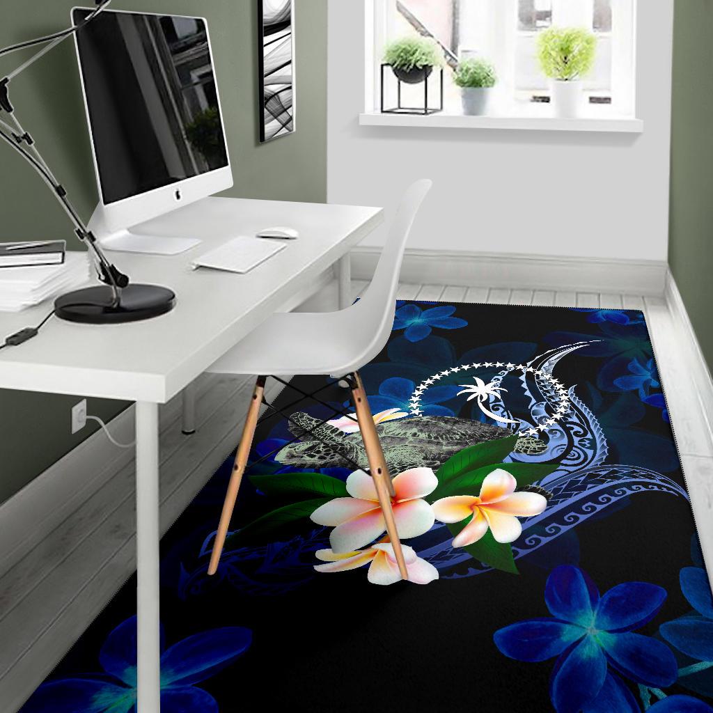 Chuuk Micronesia Area Rug - Turtle With Plumeria Flowers - Polynesian Pride