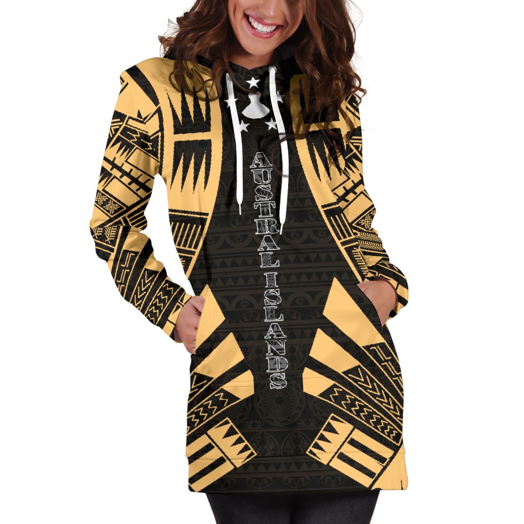 Austral Islands Hoodie Dress - Polynesian Tattoo Gold - Polynesian Pride