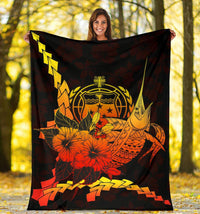 Samoa Polynesian Premium Blanket - Swordfish With Hibiscus - Polynesian Pride