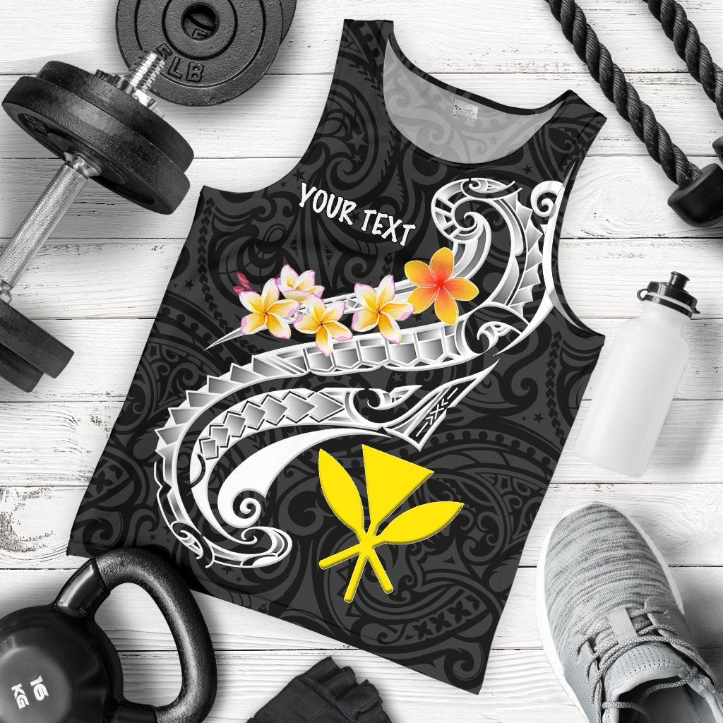 Hawaii Custom Personalised Men's Tank Top - Kanaka Maoli Polynesian Patterns Plumeria (Black) Black - Polynesian Pride