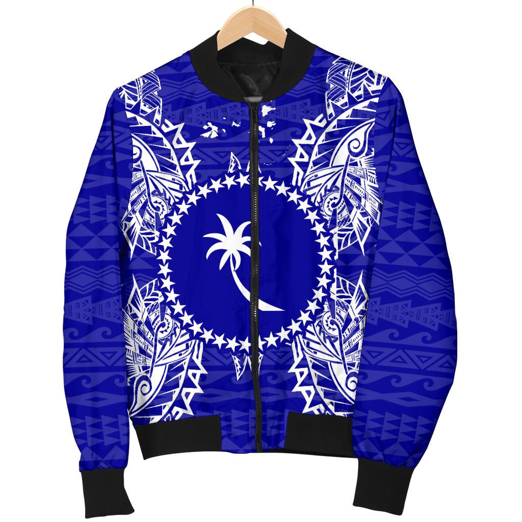 Chuuk Polynesian Men's Bomber Jacket Map Blue - Polynesian Pride
