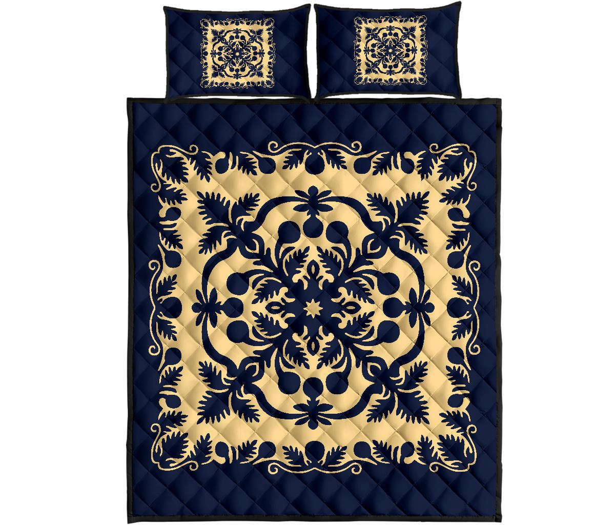 Hawaii Quilt Bed Set Royal Pattern - Indigo Blue - Polynesian Pride