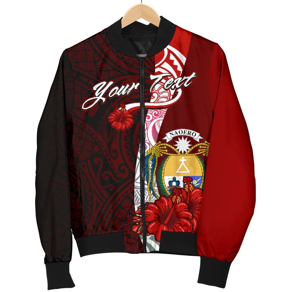 Nauru Polynesian Custom Personalised Men's Bomber Jacket - Coat Of Arm With Hibiscus - Polynesian Pride