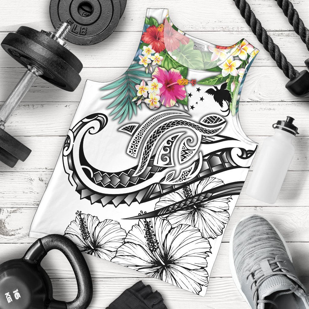 Papua New Guinea Polynesian Men's Tank Top - Summer Plumeria (White) White - Polynesian Pride