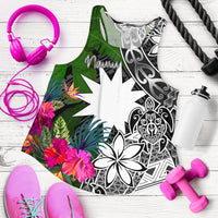 Nauru Women Racerback Tank - Turtle Plumeria Banana Leaf Black - Polynesian Pride