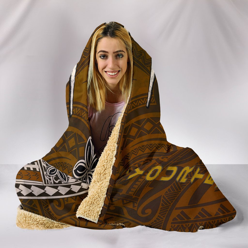 Cook Islands Custom Personalised Hooded Blankets - Polynesian Boar Tusk Hooded Blanket Brown - Polynesian Pride
