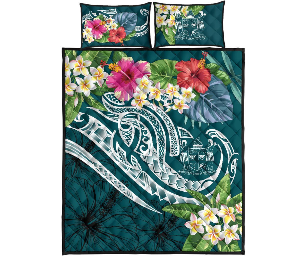 Fiji Polynesian Quilt Bed Set - Summer Plumeria (Turquoise) - Polynesian Pride