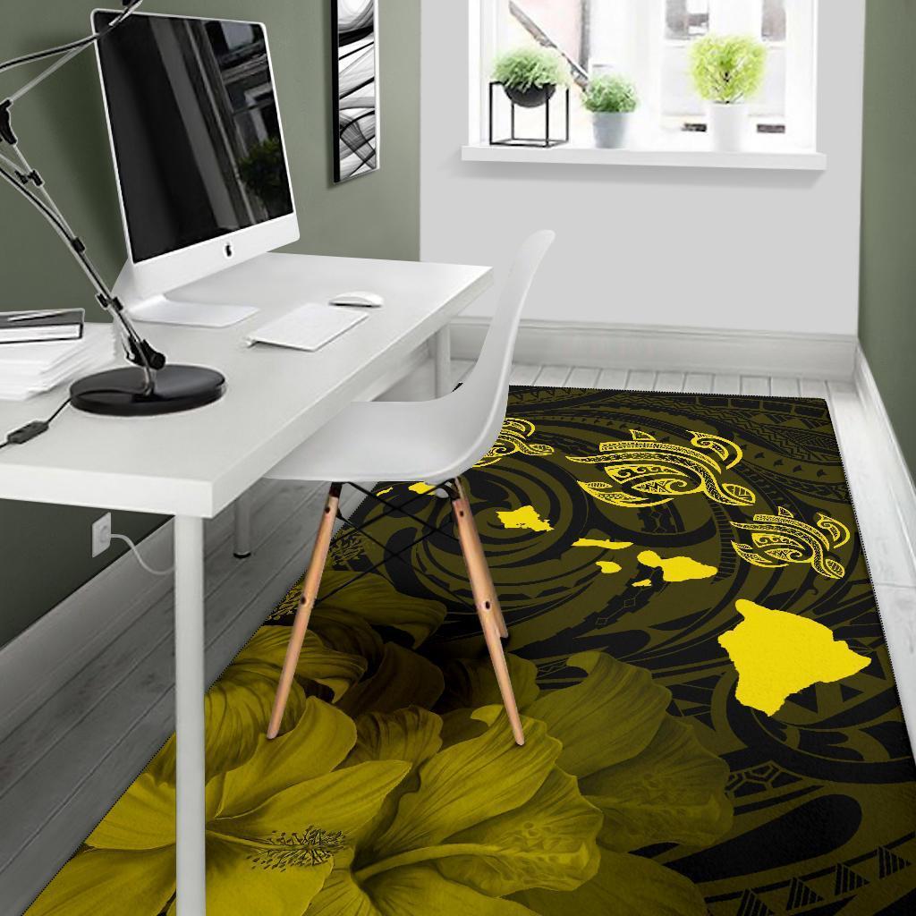 Hawaii Turtle Hibiscus Map Polynesian Area Rug AH - Polynesian Pride