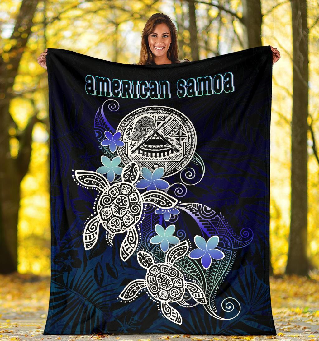 American Samoa Polynesian Premium Blanket - Blue Turtle Couple - Polynesian Pride