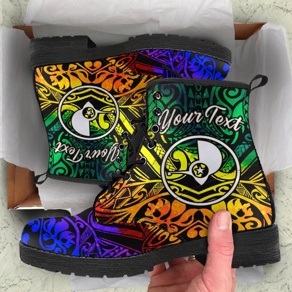 Yap Custom Personalised Leather Boots - Rainbow Polynesian Pattern Rainbow - Polynesian Pride