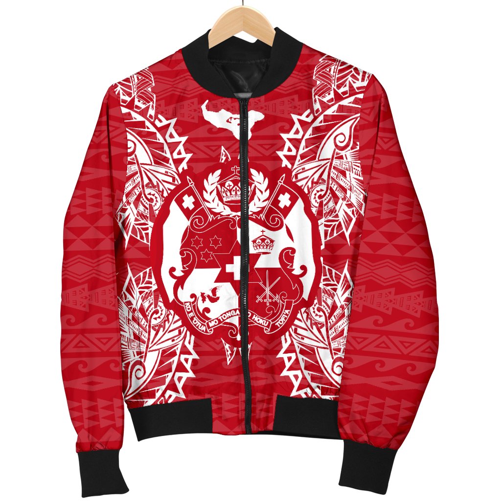 Tonga Polynesian Men's Bomber Jacket Map Red White - Polynesian Pride