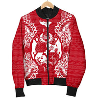 Tonga Polynesian Men's Bomber Jacket Map Red White - Polynesian Pride