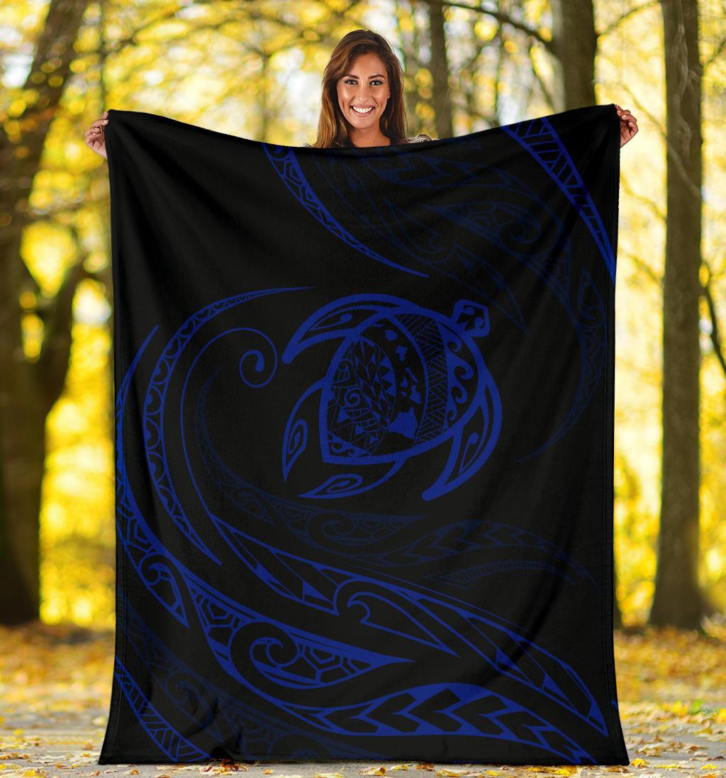 Hawaii Turtle Premium Blanket - Blue - Frida Style - Polynesian Pride