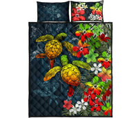 Kanaka Maoli (Hawaiian) Quilt Bed Set - Sea Turtle Tropical Hibiscus And Plumeria Reggae Reggae - Polynesian Pride