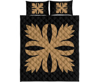 Hawaiian Royal Pattern Quilt Bed Set - Black And Gold - C3 Style - Polynesian Pride