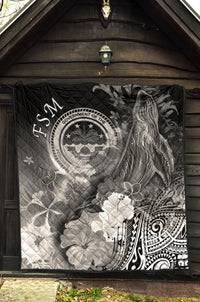 Federated States of Micronesia Premium Quilts - Humpback Whale with Tropical Flowers (White) - Polynesian Pride