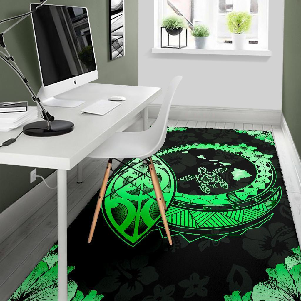Hawaii Turtle Hibiscus Corner Map Polynesian Area Rug AH - Polynesian Pride