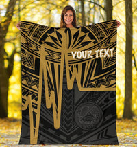 American Samoa Personalised Premium Blanket - Seal With Polynesian Pattern Heartbeat Style (Gold) - Polynesian Pride