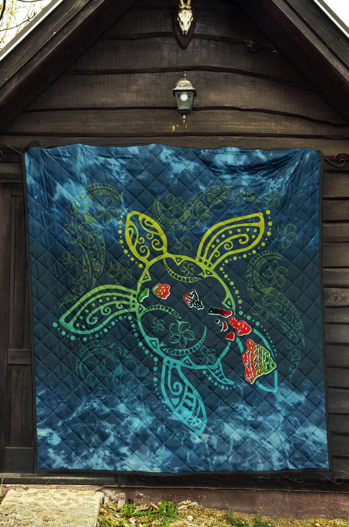 Hawaii Quilt - Hawaii Turtle Map Plumeria - Polynesian Pride