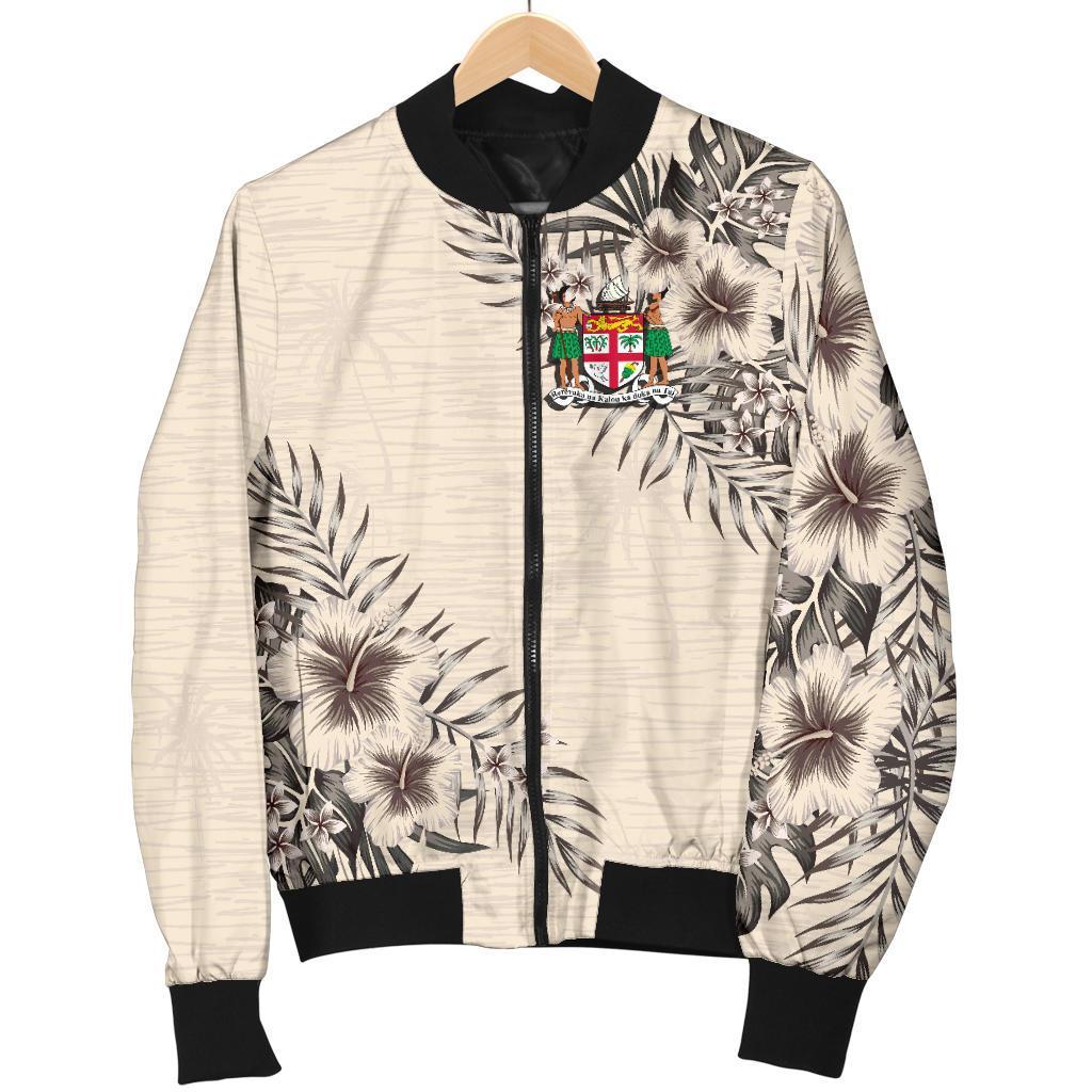 Fiji Men's Bomber Jacket - The Beige Hibiscus - Polynesian Pride