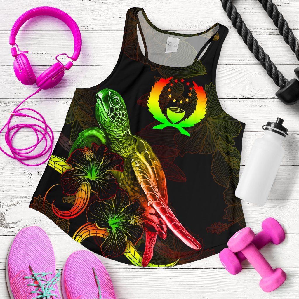 Pohnpei Polynesian Women Tank Top - Turtle With Blooming Hibiscus Reggae Reggae - Polynesian Pride