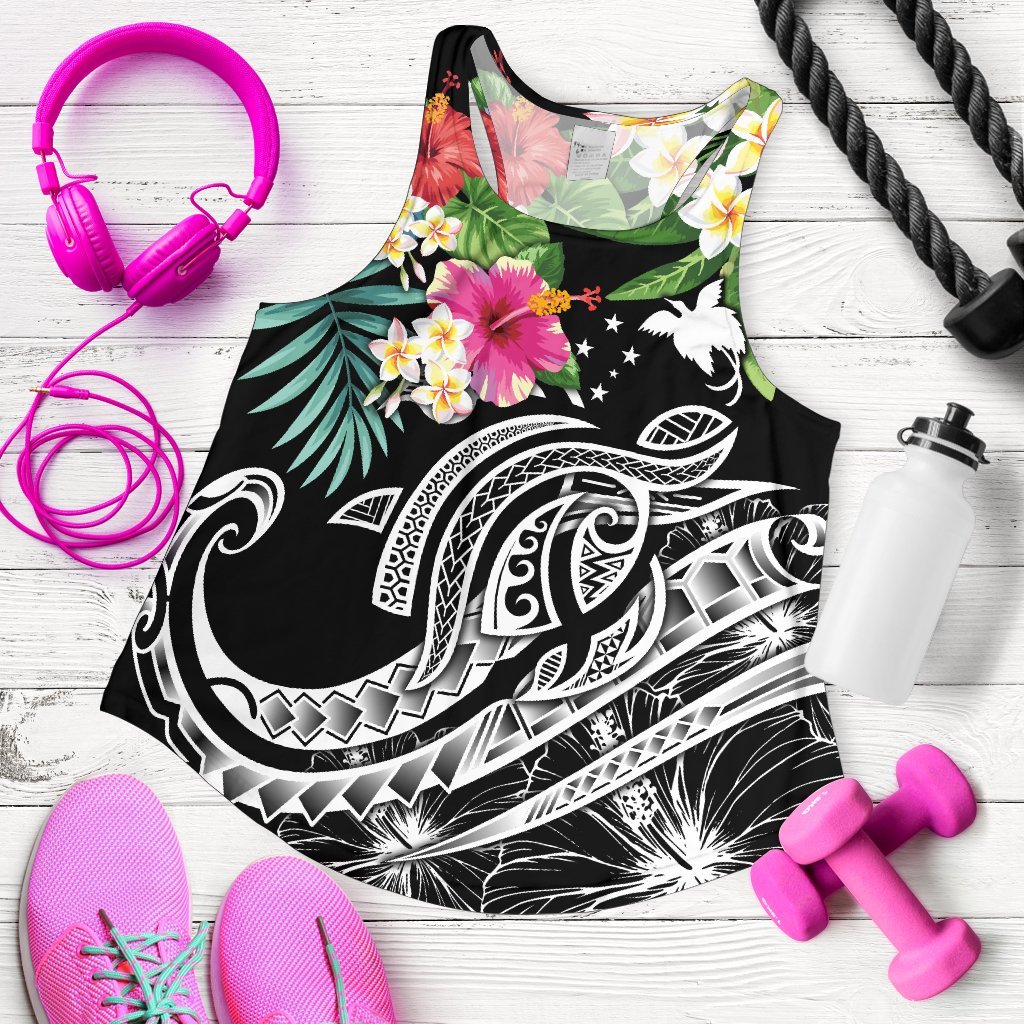 Papua New Guinea Polynesian Women's Racerback Tank - Summer Plumeria (Black) Black - Polynesian Pride