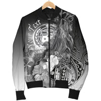 Custom Personalised Samoa Men's Bomber Jacket- Humpback Whale with Tropical Flowers (White) - Polynesian Pride