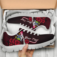 Solomon Islands Polynesian Custom Personalised Sneakers - Coat Of Arm With Hibiscus - Polynesian Pride