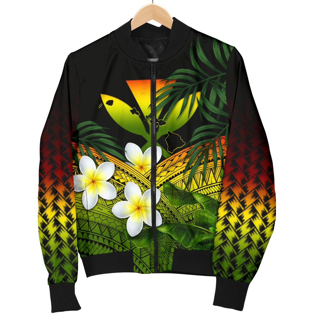Kanaka Maoli (Hawaiian) Women's Bomber Jacket, Polynesian Plumeria Banana Leaves Reggae - Polynesian Pride