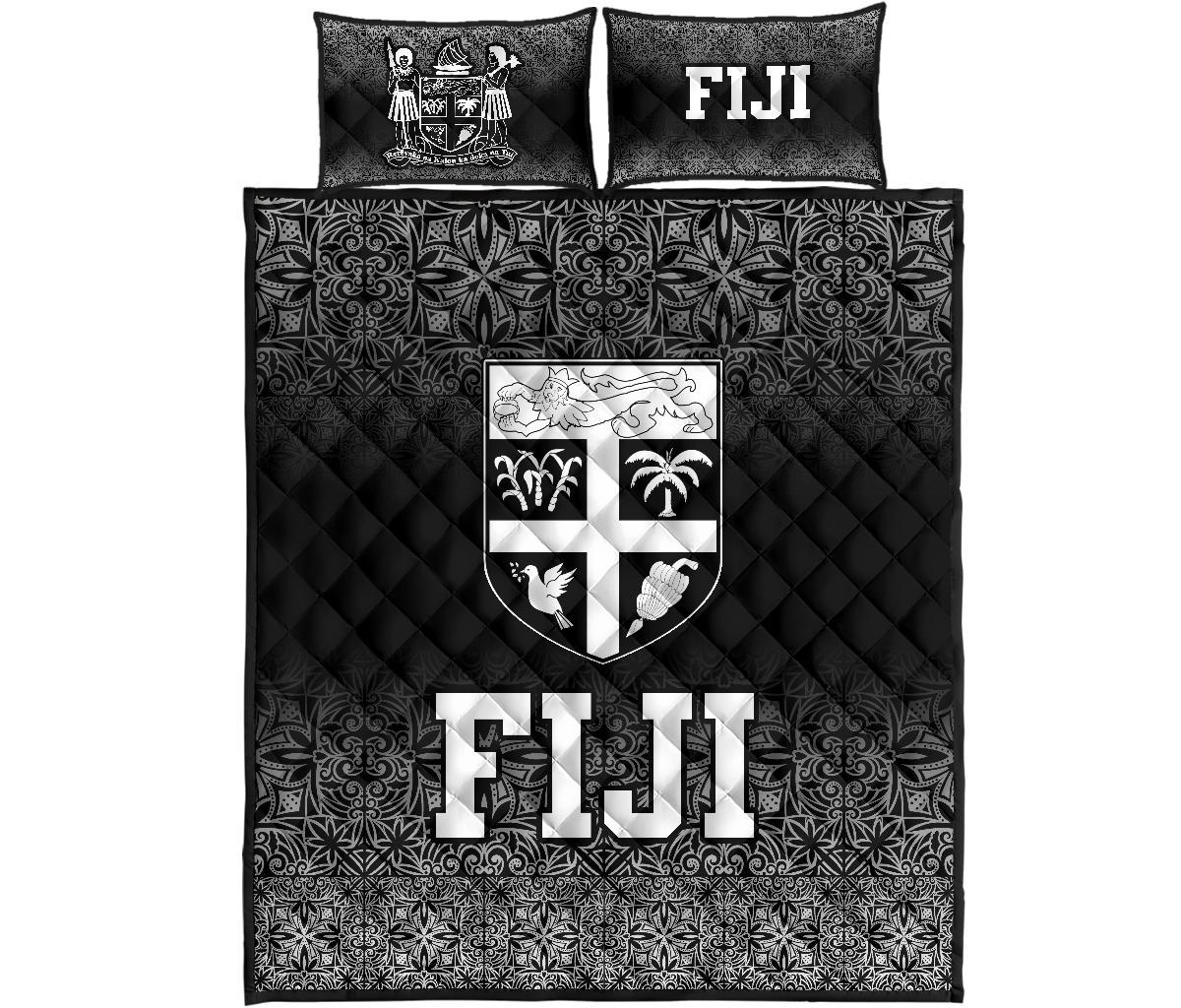 Fiji Quilt Bed Set - Fiji Flag Coat Of Arms Polynesian Black Frog - Polynesian Pride