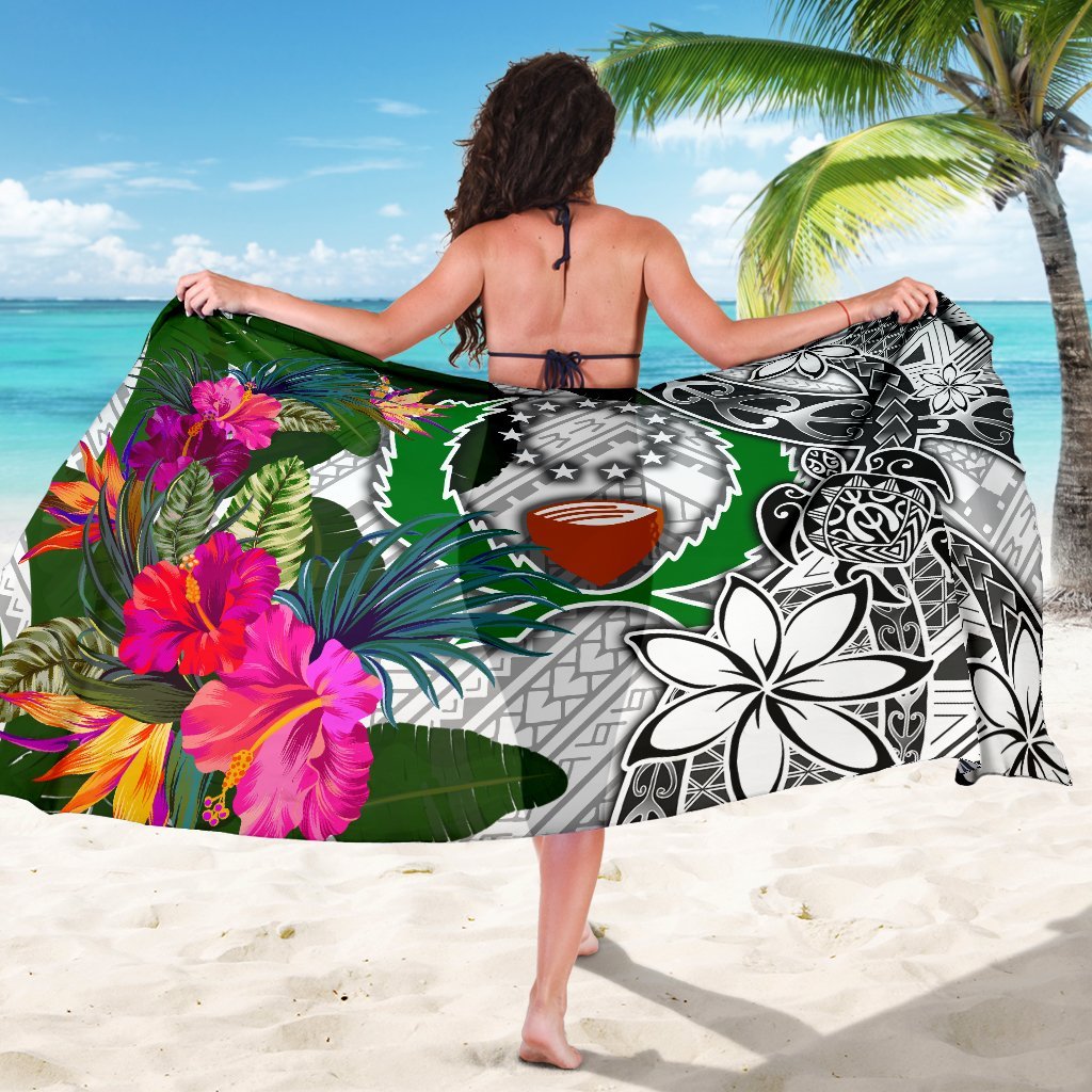Pohnpei Sarong White - Turtle Plumeria Banana Leaf - Polynesian Pride