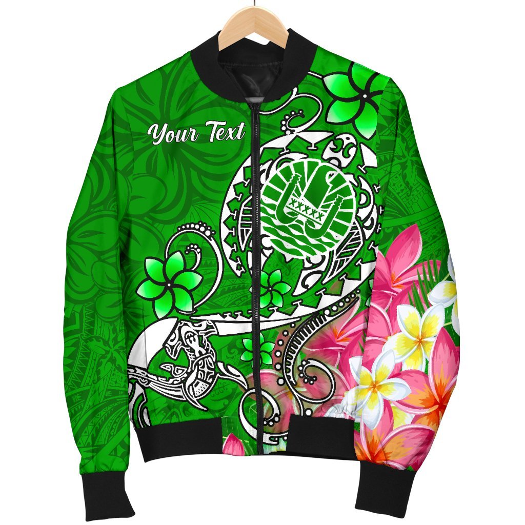 Tahiti Custom Personalised Men's Bomber Jacket - Turtle Plumeria (Green) - Polynesian Pride