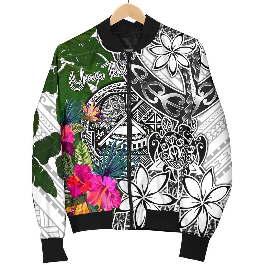 American Samoa Custom Personalised Men's Bomber Jacket White - Turtle Plumeria Banana Leaf - Polynesian Pride