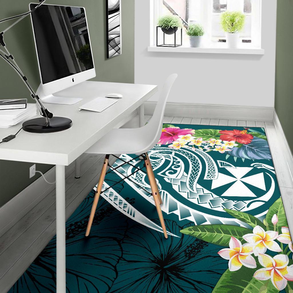 Wallis and Futuna Polynesian Area Rug - Summer Plumeria (Turquoise) - Polynesian Pride